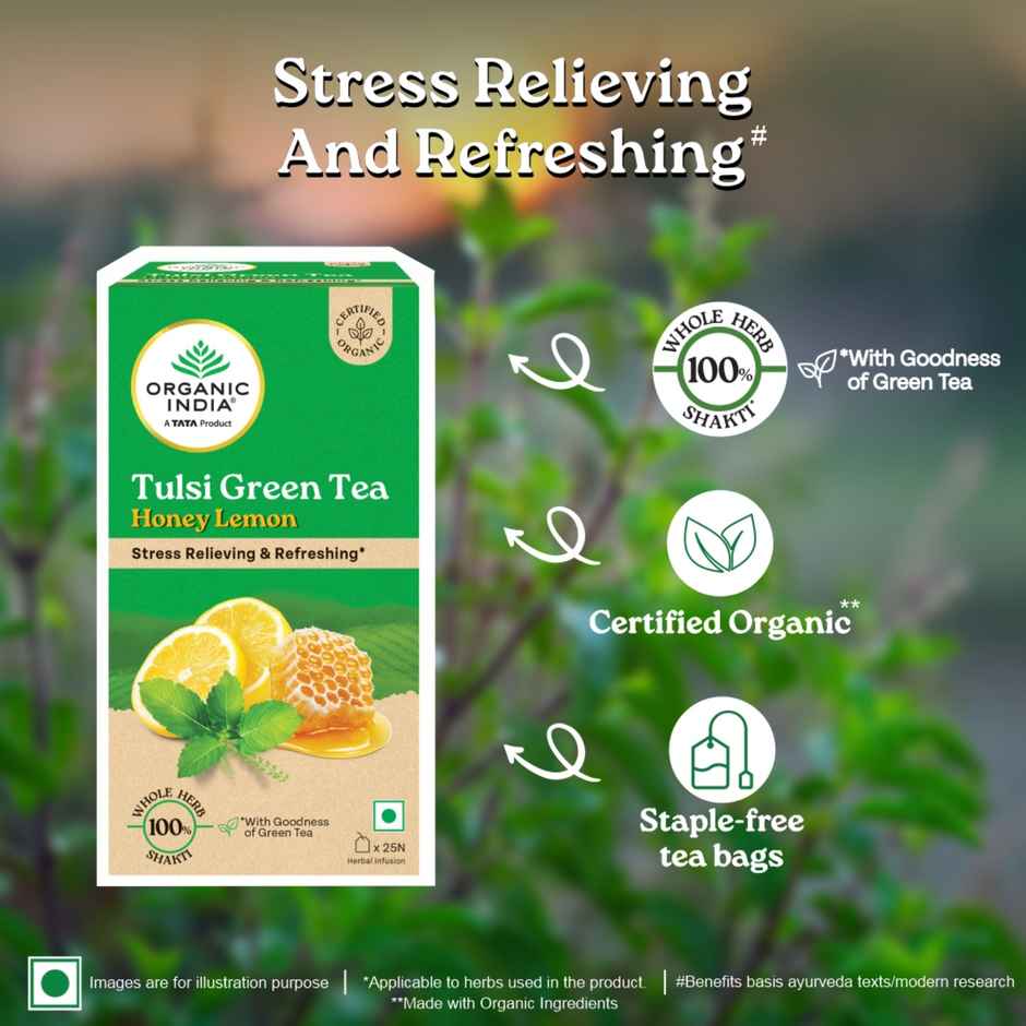 Organic India Honey Lemon Flavored Tulsi Green Tea - 25 Tea Bags