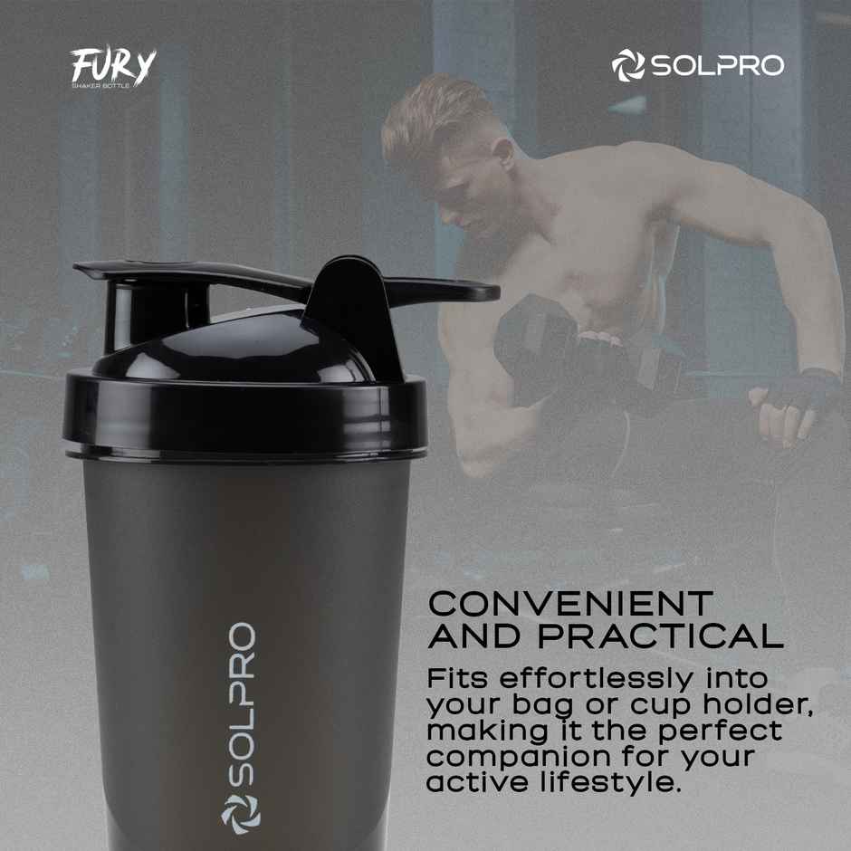 Solpro Fury Shaker Bottle | Gym Shaker |Bpa Free | 450 ml | Black