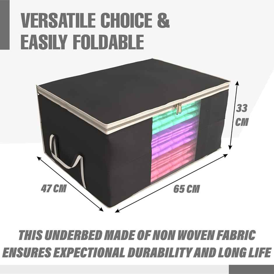 Kuber Industries Rectangular Non-Woven Underbed Storage Bag Set, Extra Large, Pack of 2 |Black