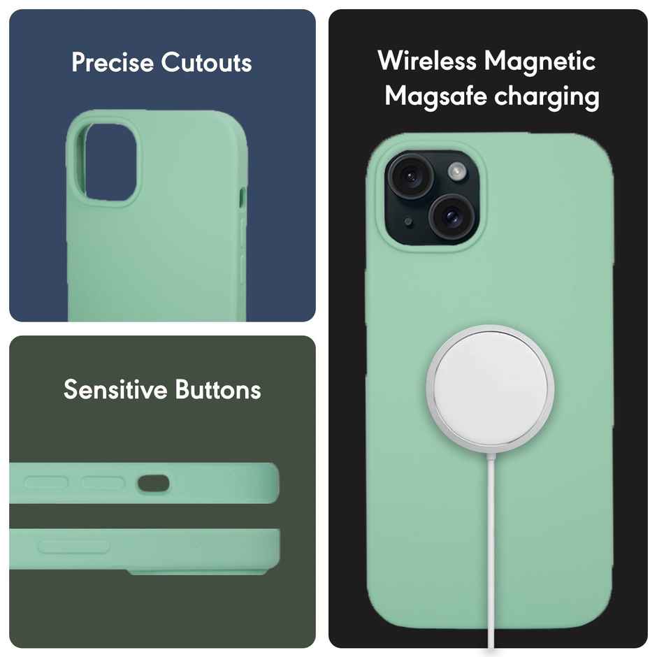 Sprig Designer Back Cover for Apple Iphone 14 Liquid Silicone Shock Proof | Light Green | MagSafe Compatible