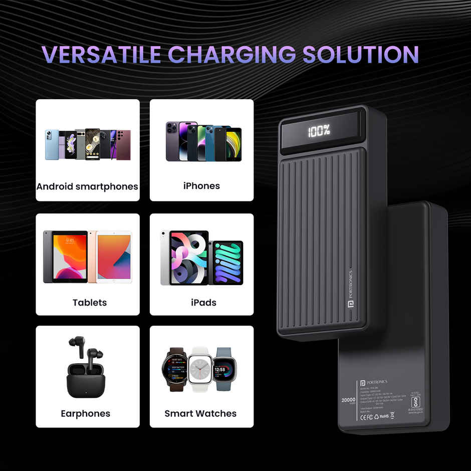 Portronics Luxcell B 20k 22.5W 20000 mAh Power Bank - Black