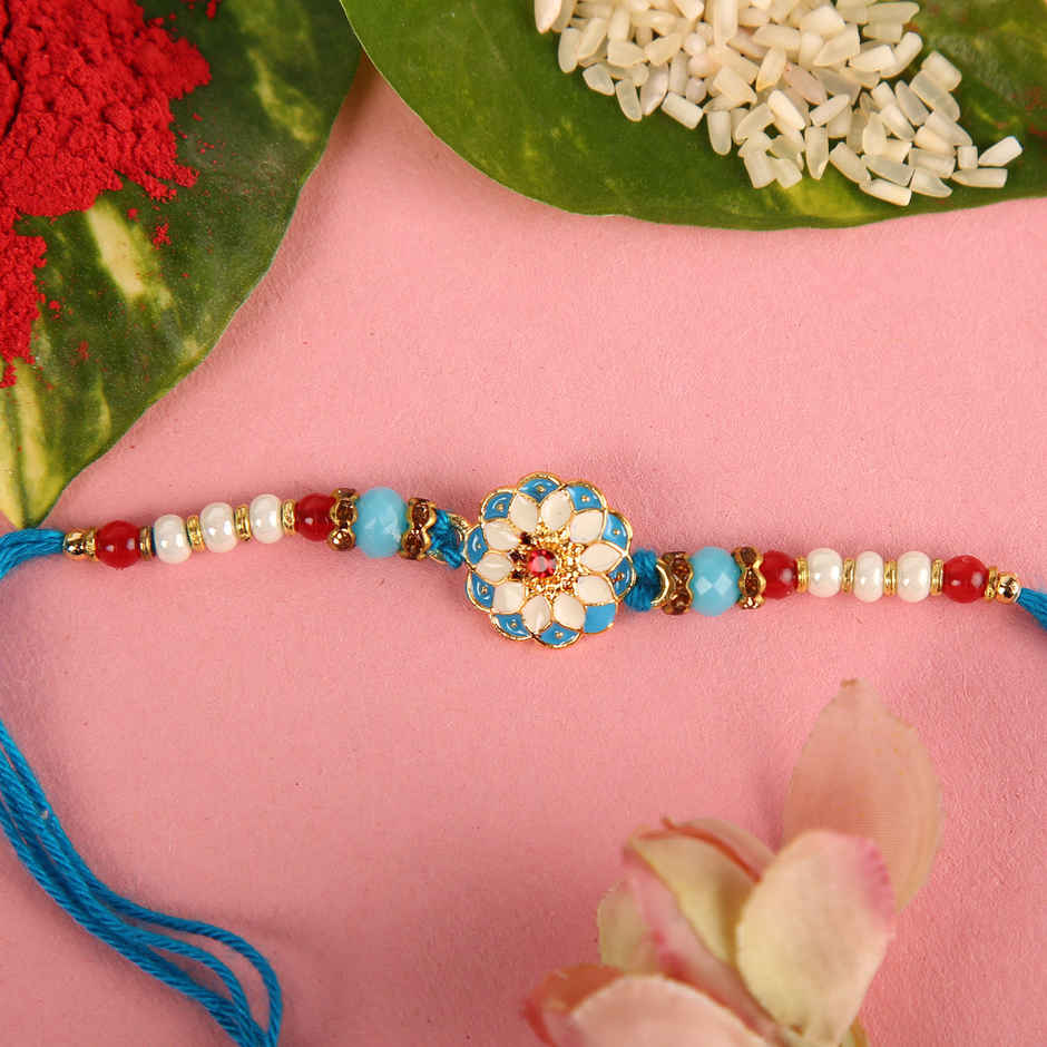 Pichai Blue Flower Bead Rakhi
