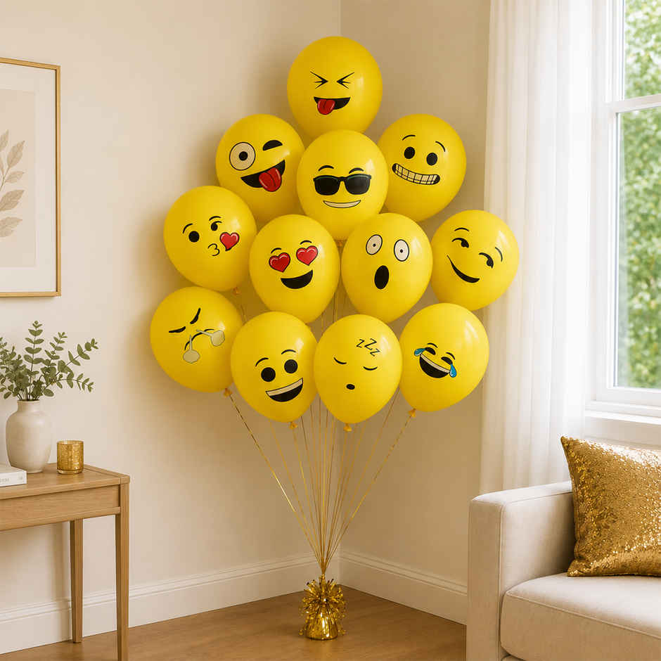 Printed Face Expression Latex Rubber Balloon, Emoji Balloons | Yellow | Party Propz