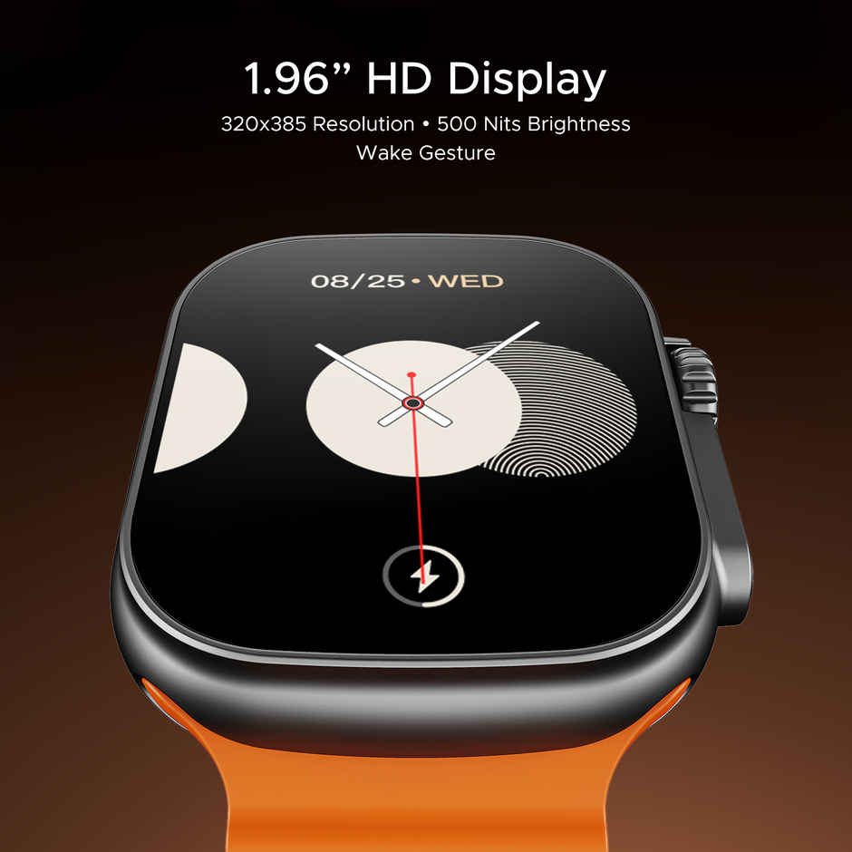 boAt Wave Aura Smartwatch | 1.96" Display, 100+ Sports Modes, Functional Crown, BT Calling - Royal Orange