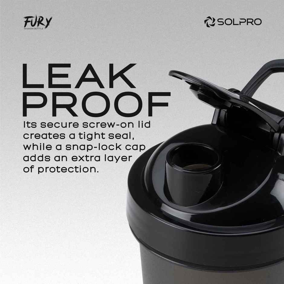 Solpro Fury Shaker Bottle | Gym Shaker |Bpa Free | 450 ml | Black