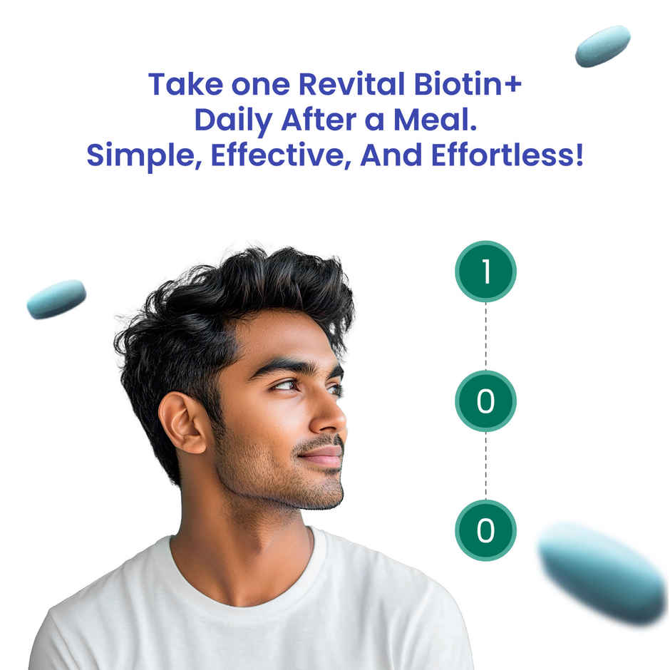 Revital Biotin with Zinc + DHT Blockers for Hair Growth | Vitamin E & Pantothenic Acid | 50 Tablets