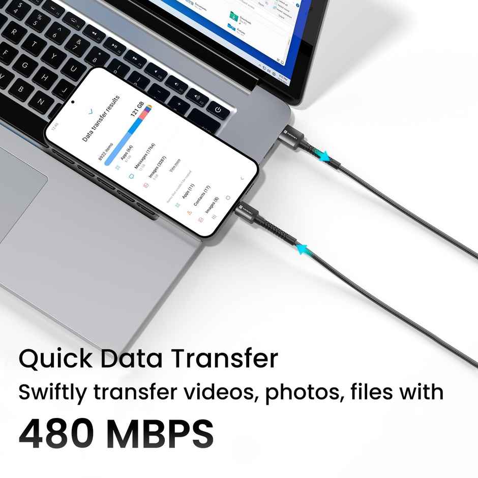 Portronics Konnect X 3A Unbreakable Nylon Braided USB to 8 Pin | Black - 2 m