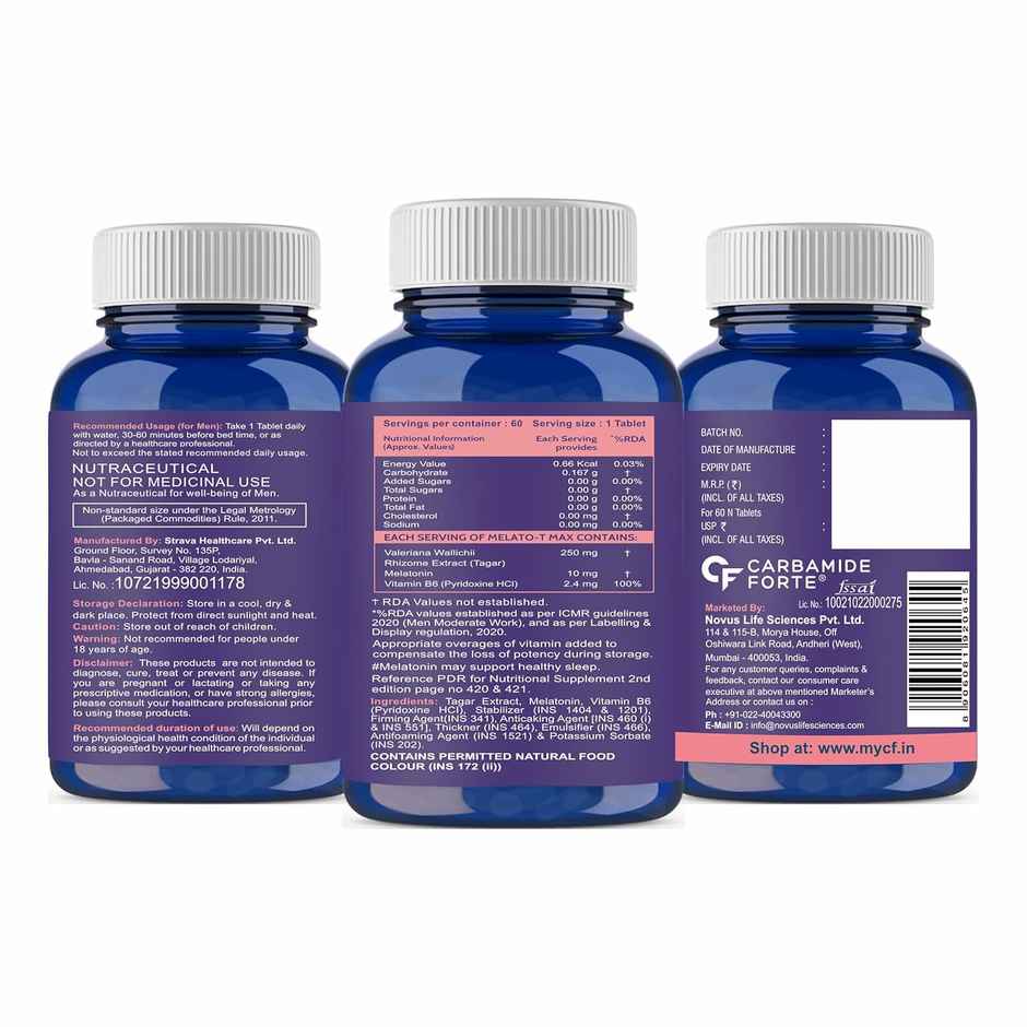 Carbamide Forte Melatonin 10 mg Sleeping Pills with Tagar 250 mg 60 Veg Tablets.