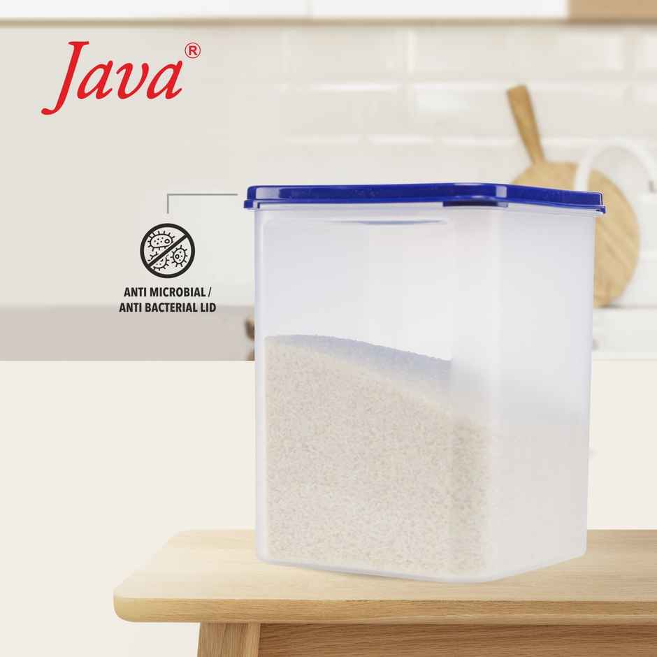 Java Plastic Airtight Square Container With Blue Lid (5.5 L- Transparent)