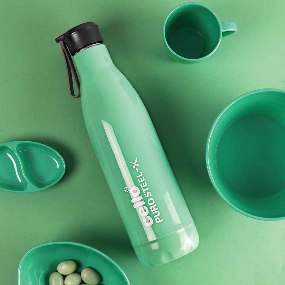 Cello Puro Steel X Neo Insulated Water Bottle | BPA Free & Leakproof | Green | 720 ml