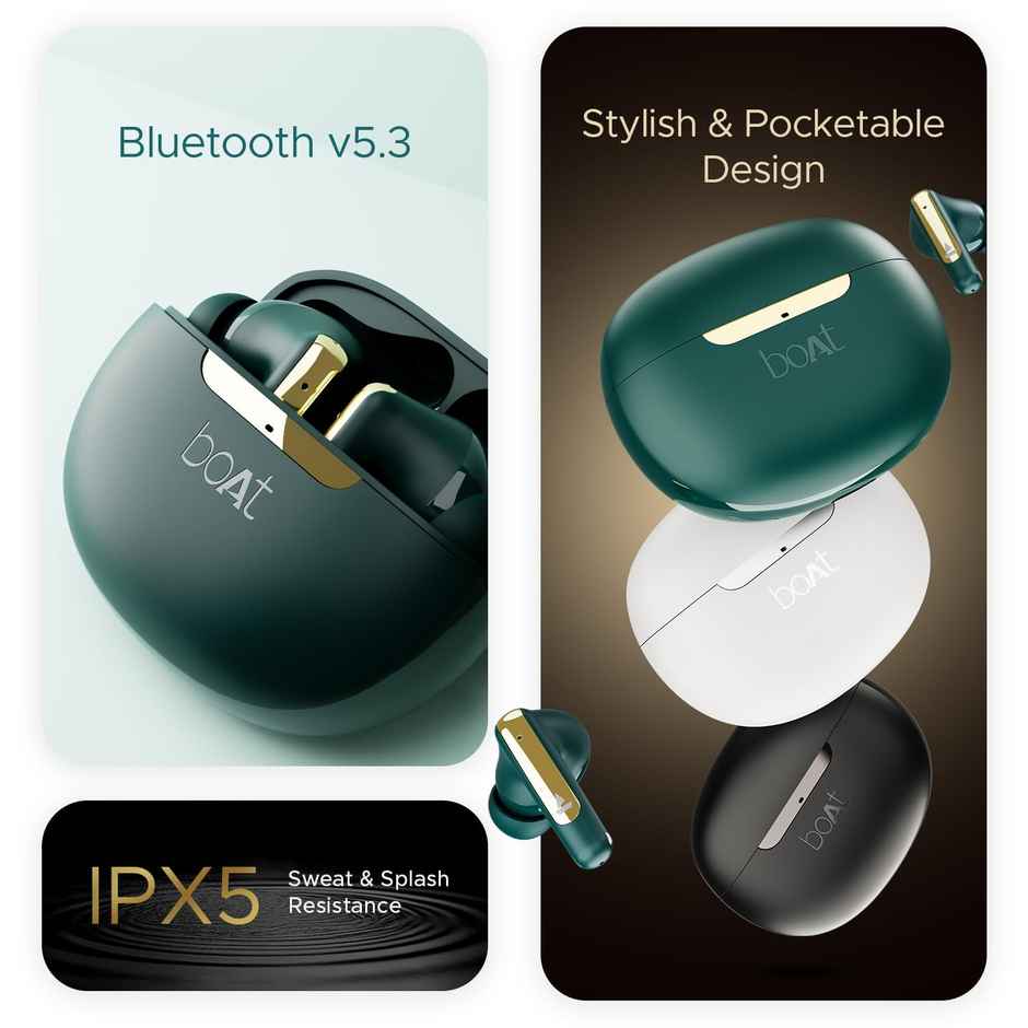 boAt Airdopes 141 ANC in Ear TWS Earbuds with mic, Active Noise Cancellation(32dB), 50ms Low Latency, 4Mics ENx, 42Hrs Battery, Fast Charge, IPX5, v5.3 Bluetooth - Green