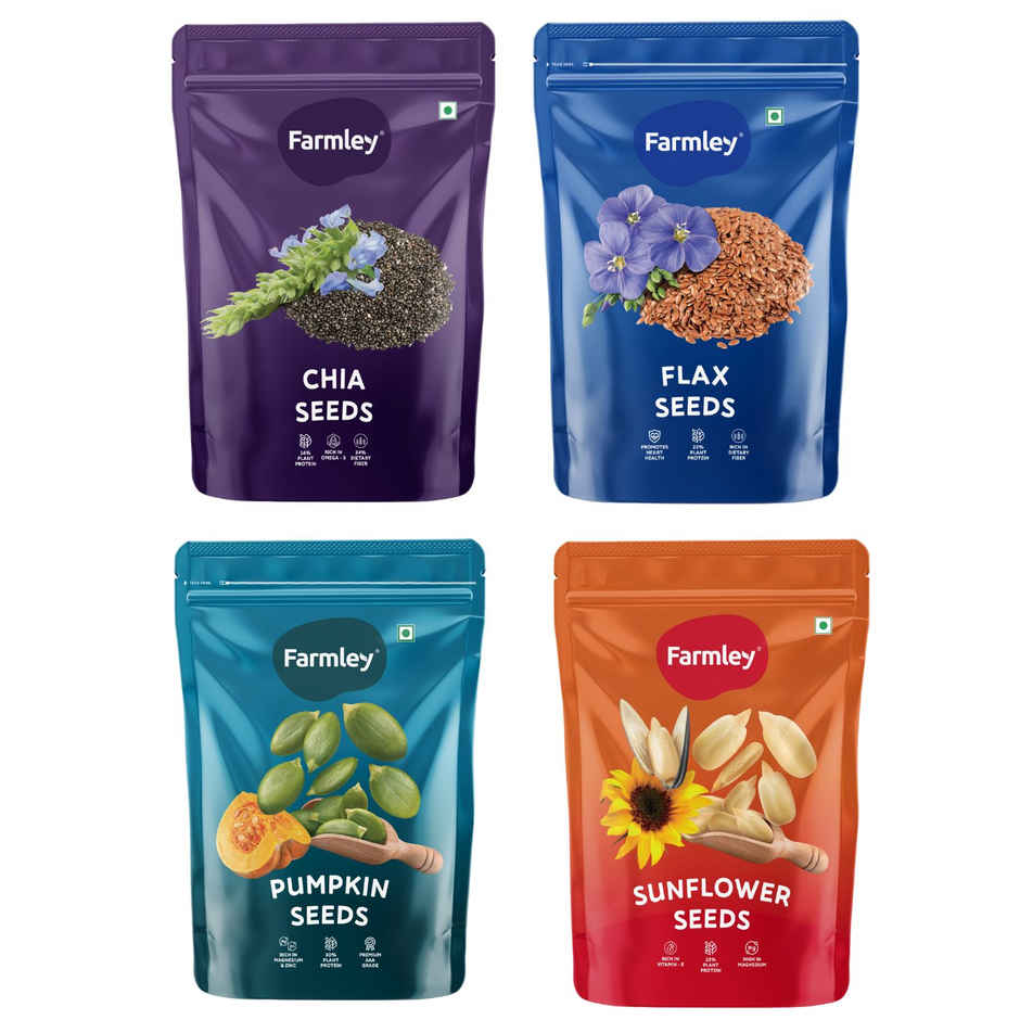 Farmley Premium Seeds- Chia, Flax, Pumpkin & Sunflower Seeds 4 Pack Combo