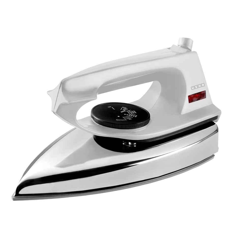 Usha 2802 Dry Iron with Metal Body, 1000Watt, Single Coat Black Non Stick Soleplate for longer durability - White