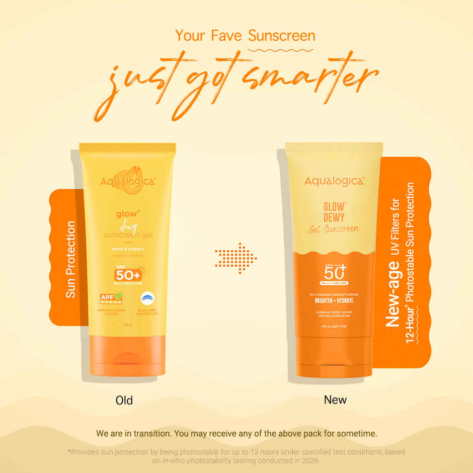 Aqualogica Glow+ Dewy Sunscreen SPF 50+ PA++++ with Anti Pollution Factor (APF) | Papaya & Vitamin C