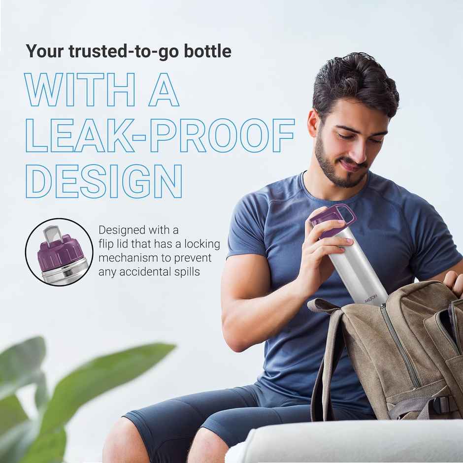 Milton Glassy Thermosteel 24 Hours Hot And Cold Water Bottle With Drinking Cup Lid | 1 L | Purple