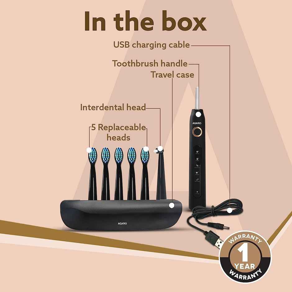 AGARO COSMIC PLUS Sonic ElectricTooth Brush For Adults With 5 Modes, 5 Brush Heads Power Toothbrush