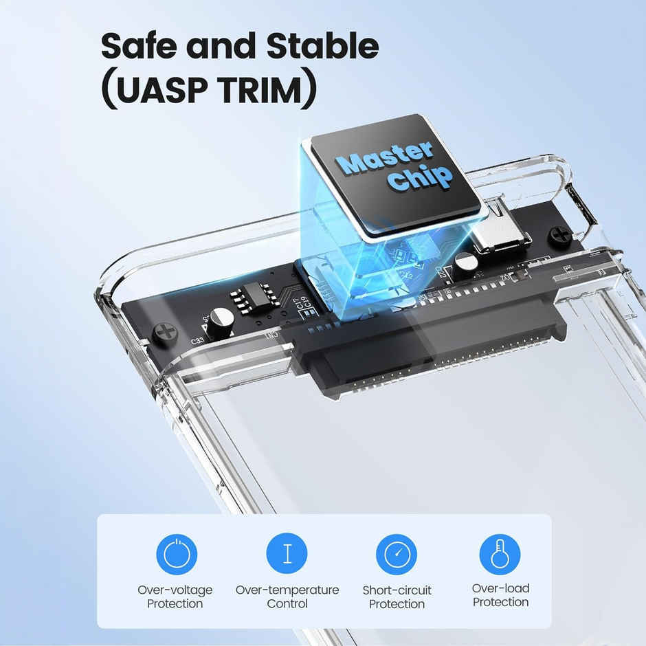 Sounce 2.5" SATA SSD Enclosure Transparent Case | SATA to USB C 3.1 Disk Case | Multicolour