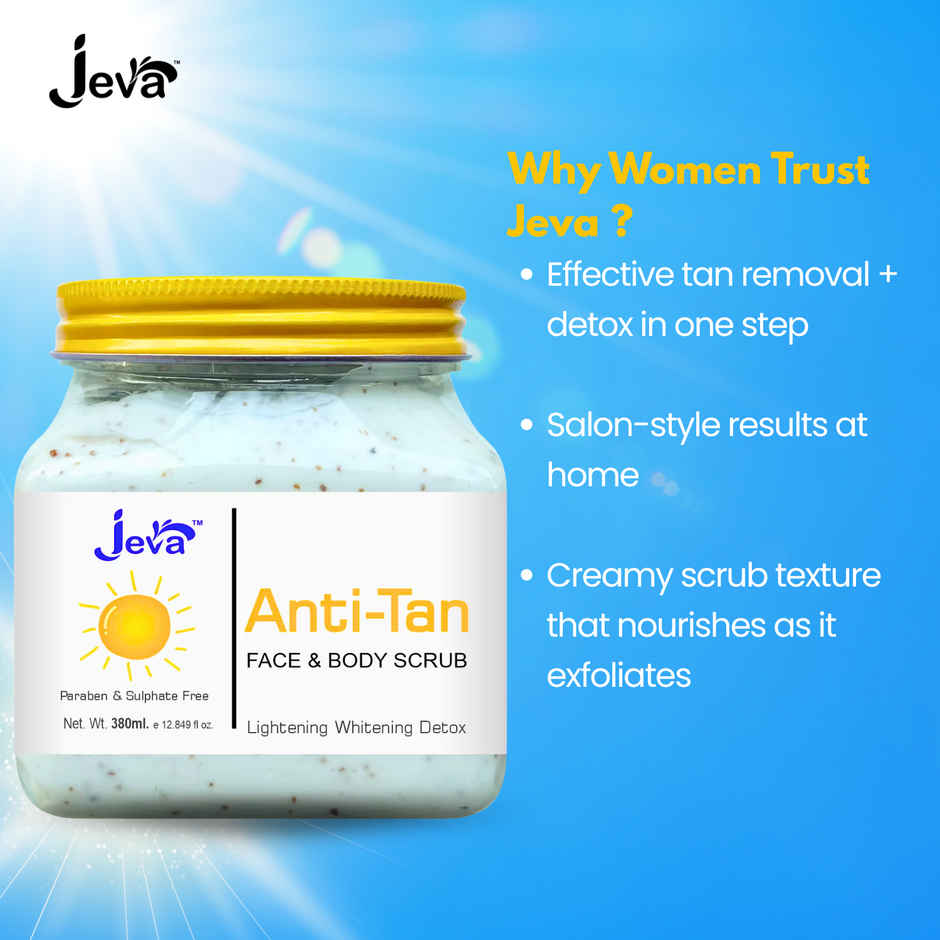 Jeva De-Tan Detox Scrub - Skin Brightening & Tan Removal Gel