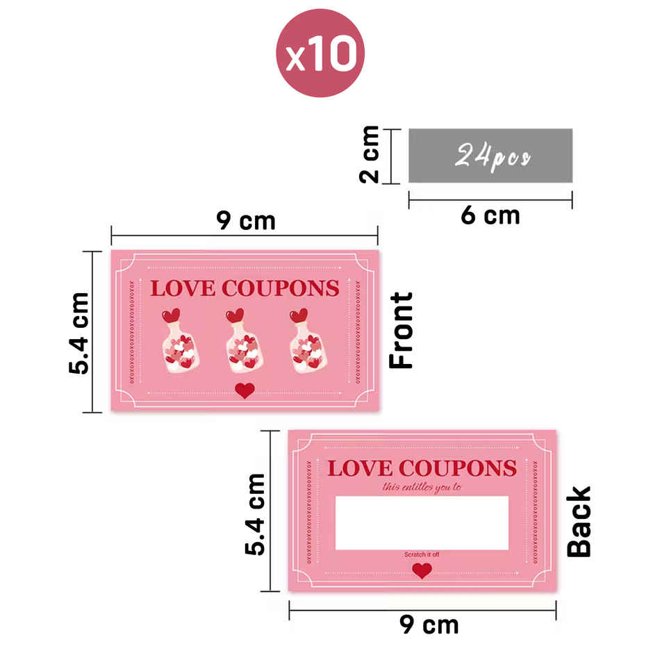 Valentines Day Handmade Love Coupons Book | Gift Card | Pack Of 10 | Party Propz