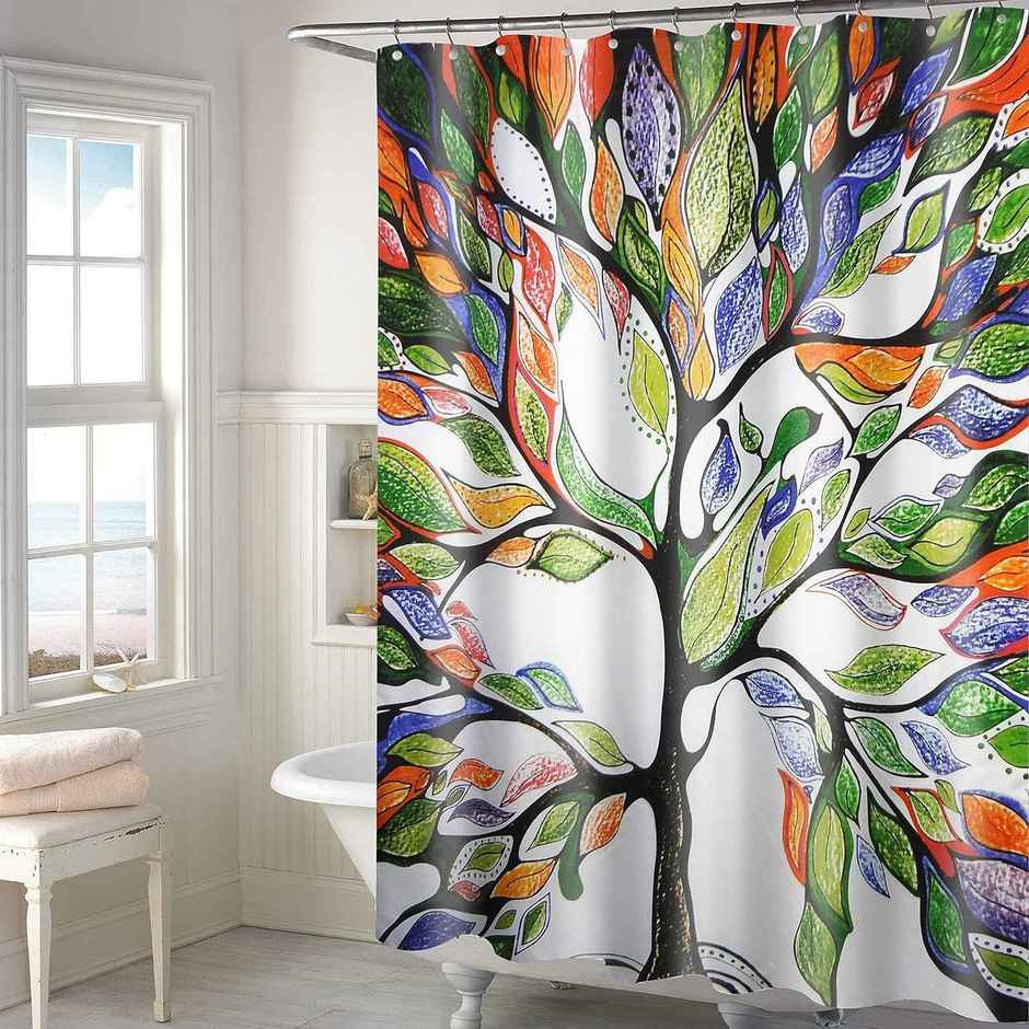 Lushomes Shower Curtain - Multi | Tree Printed | 12 Eyelets | 12 Hooks | 6 x 6.5 ft