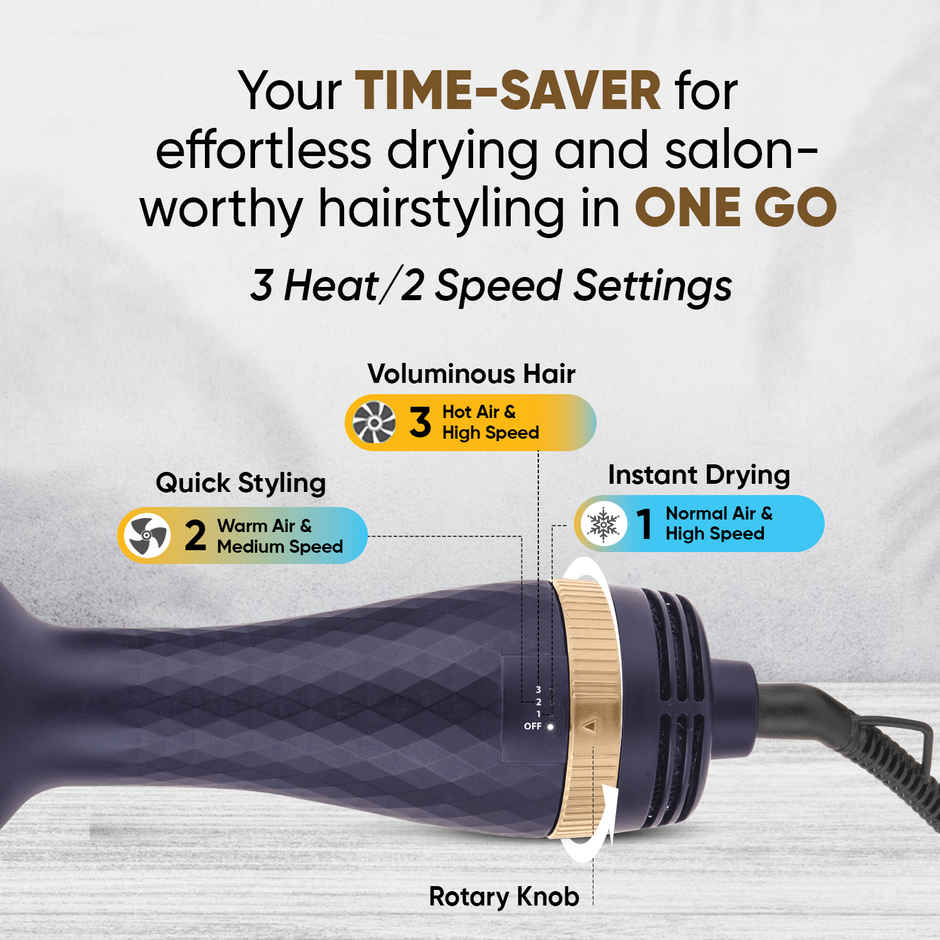 Vega Pro Volumizer Hair Blow Dryer Brush with 3 Heat/2 Speed Settings, (1200W, VHSD-02)