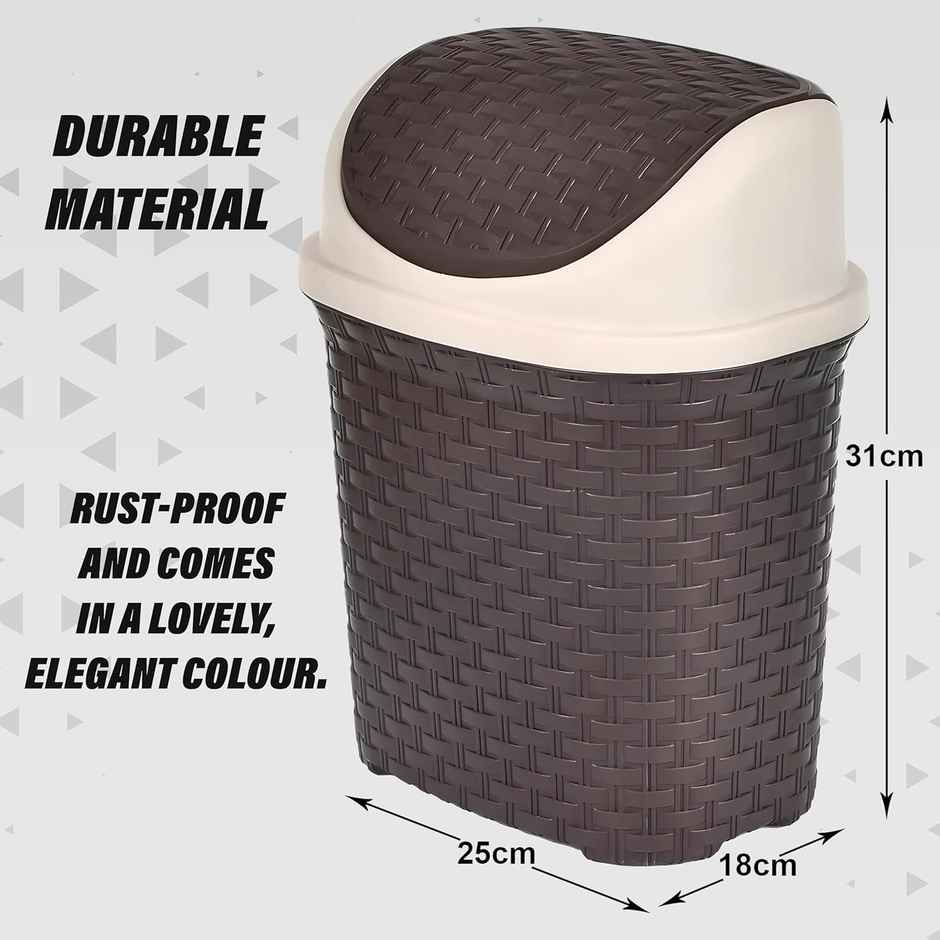 Kuber Industries 7 L Plastic Dustbin with Swing Lid | 31x25x18 cm | Brown