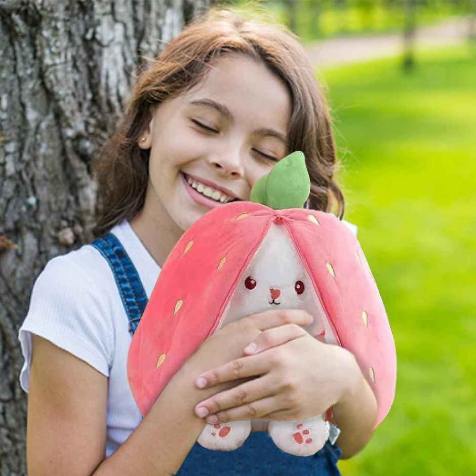 Webby Strawberry Rabbit Plush Soft Toys with Zipper | For Kids and Adults | 30 cm