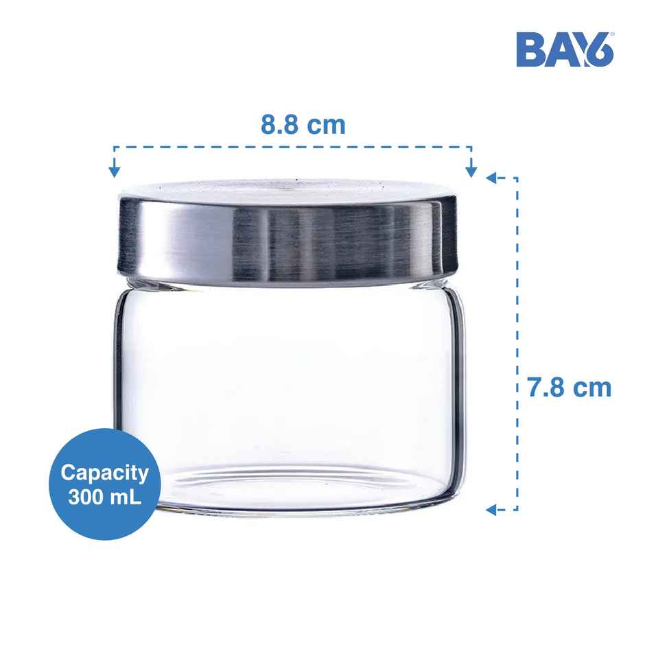 BAY6 Premium Imported Borosilicate Glass Jar - 300 ml - Set of 2
