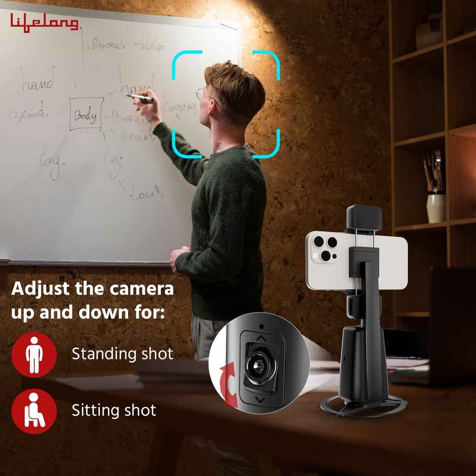 Lifelong Auto Face Tracking Tripod | 360 Rotation Mobile Stand for Video Recording | Rechargeable