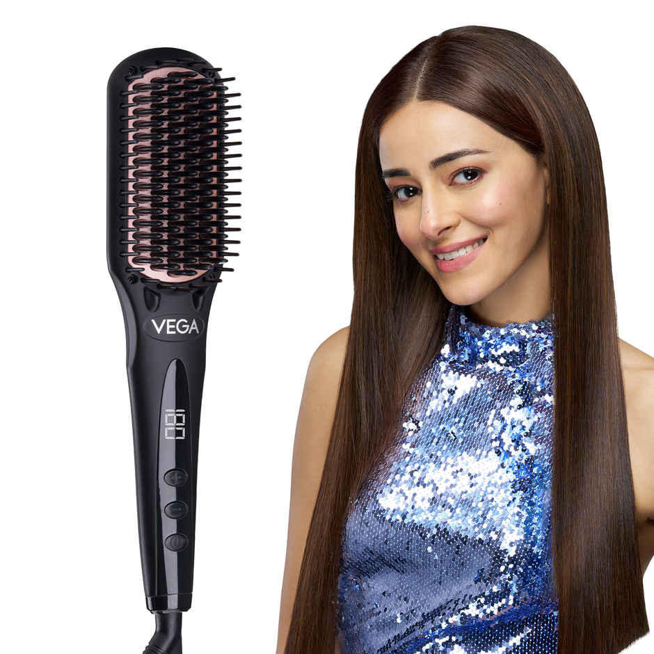 Vega Black Shine Hair Straightener Brush for Women, Straight in Min, (VHSB-04)
