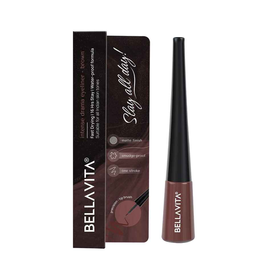 Bellavita Intense Drama Waterproof Eyeliner, Brown, Matte Finish, Smudge-Proof