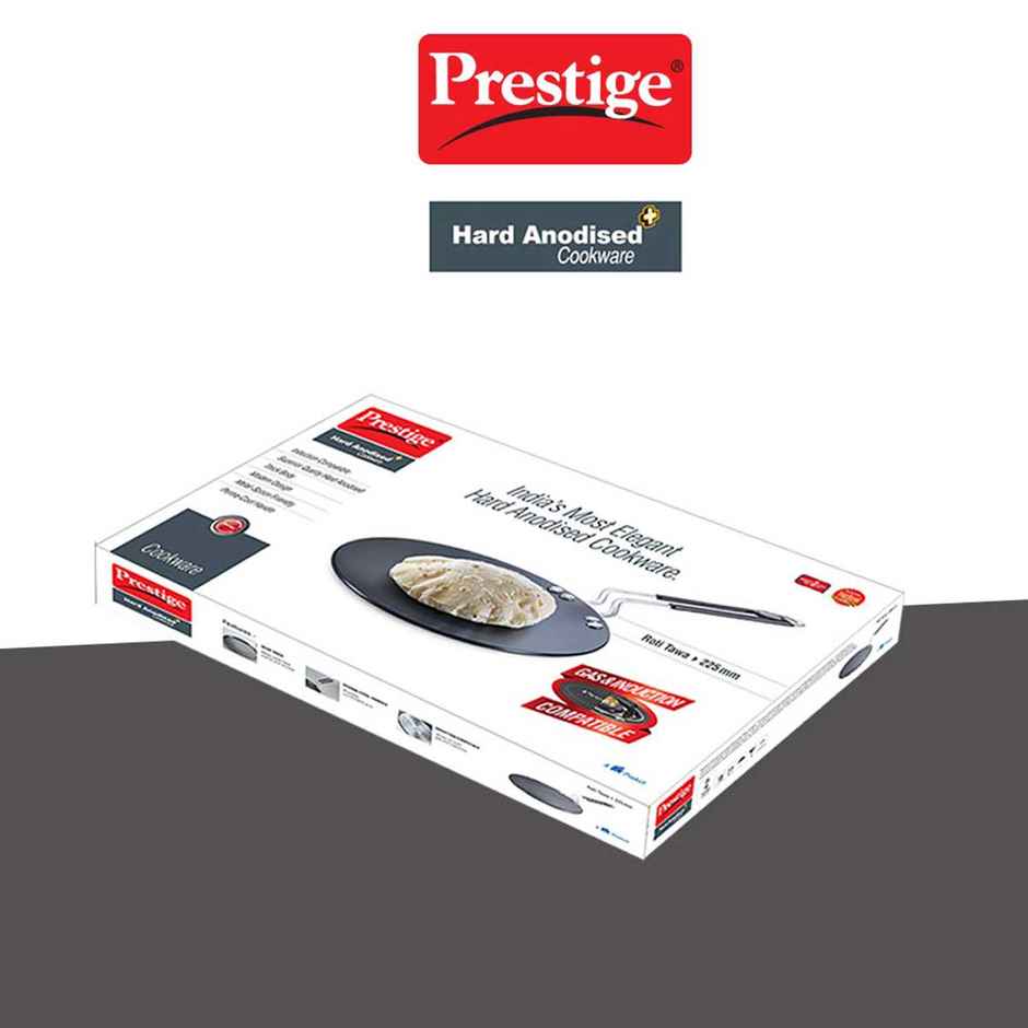 Prestige 22.5cm Hard Anodised Plus Roti Tawa|Gas and Induction Compatible | Black