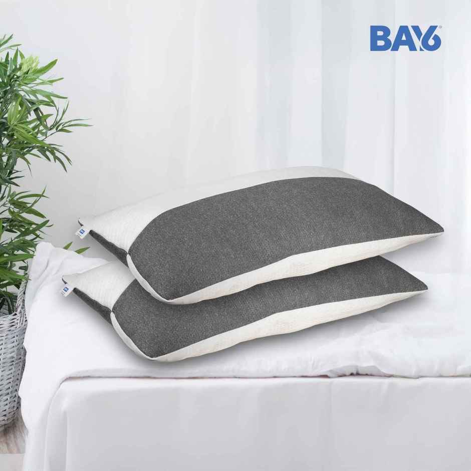 BAY6 Dual Tone Poly Knit Fiber Pillow - White & Grey, Premium Comfort | 68 X 45 cm