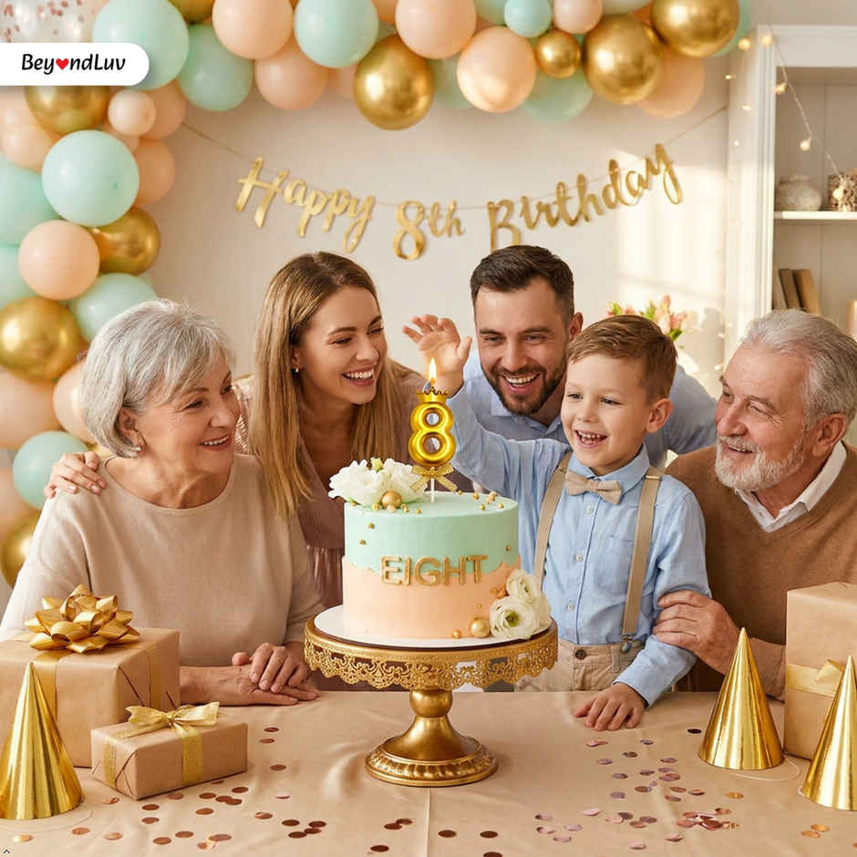 BeyondLuv Candles for Kids Birthday Party 8 Golden Number Candle With Crown