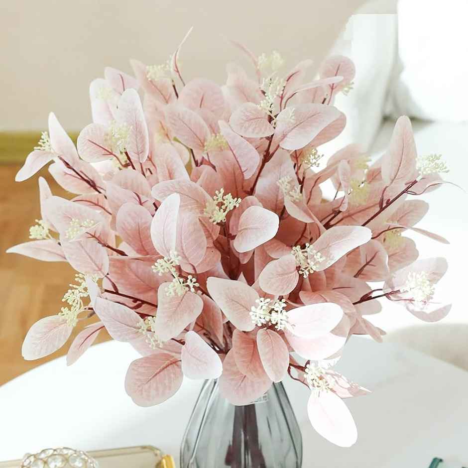 TIED RIBBONS Artificial Eucalyptus Flowers Bunches | Pink - 19.6 in
