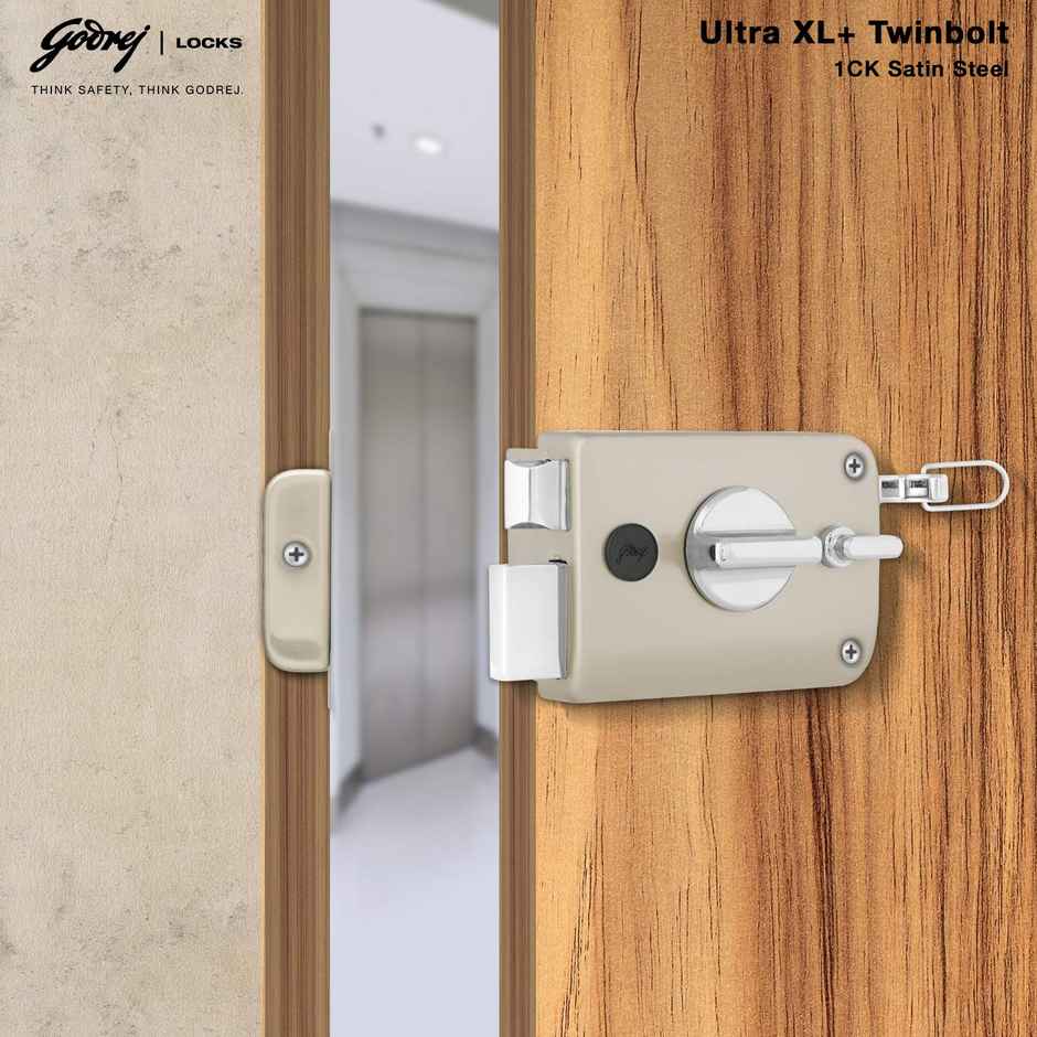 Godrej Ultra XL+ Twinbolt 1Ck Satin Nickel Alloy Steel Combination Door Lock | Silver, Pack of 1