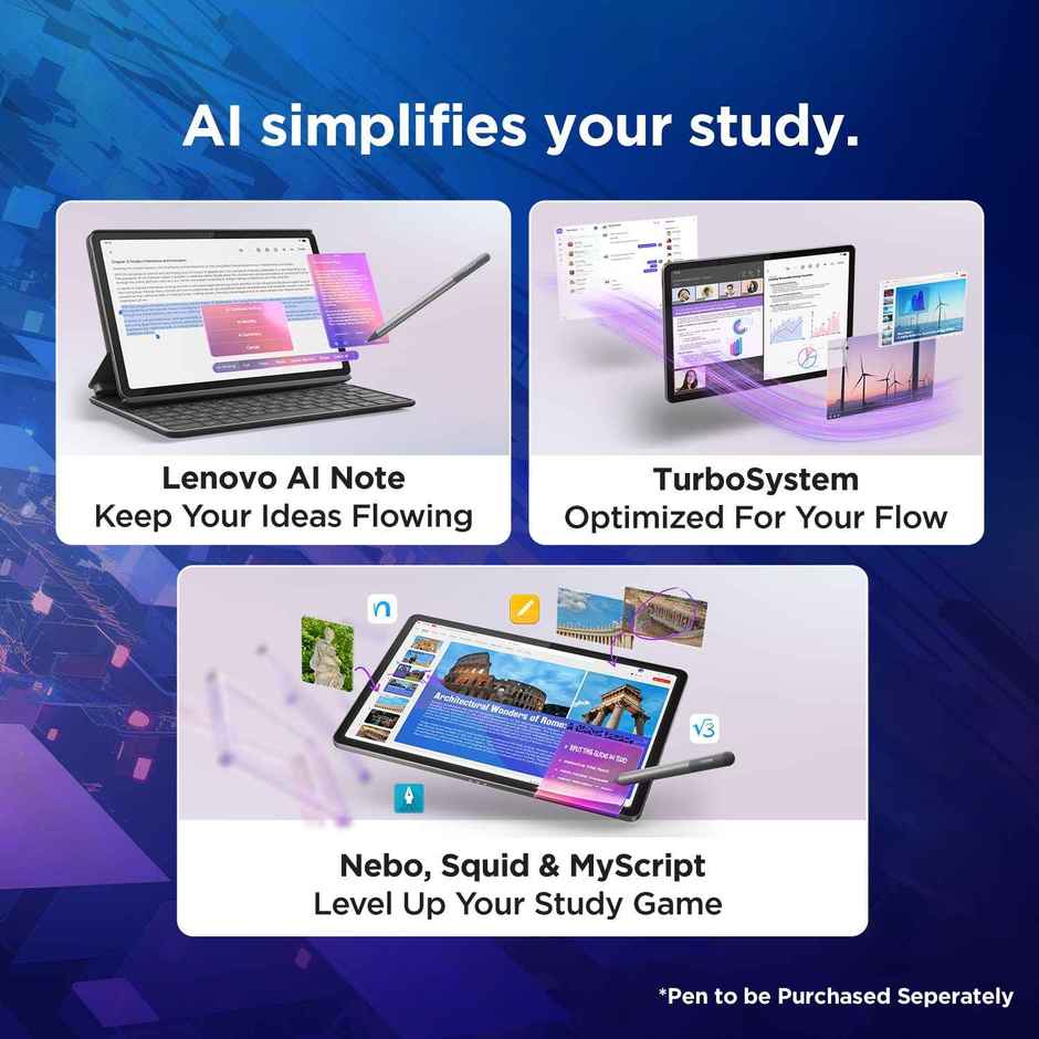 Lenovo Idea Tab | 11 Inch 2.5K Display | AI Enabled | Wi-Fi | 8GB RAM + 256GB ROM | Android 15 | Grey