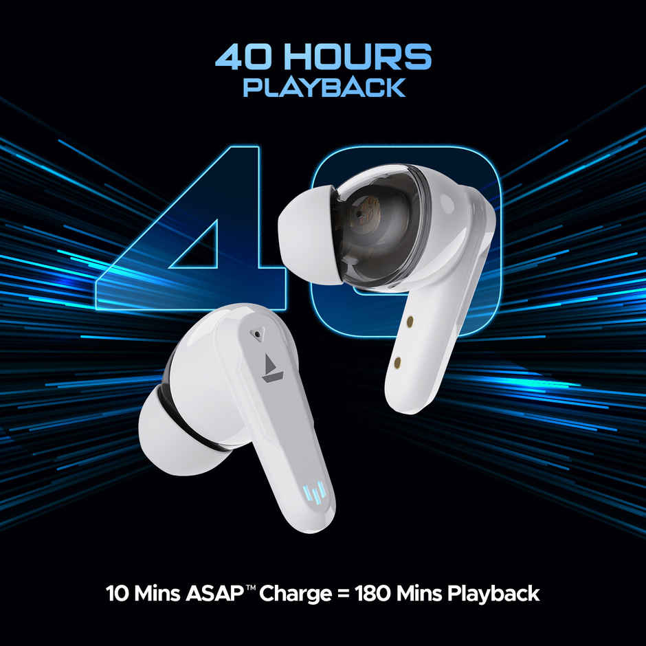 boAt Immortal 161 TWS Earbuds for Gaming w/ 40H Playtime, BEAST Mode & RGB LEDs (White Sabre)