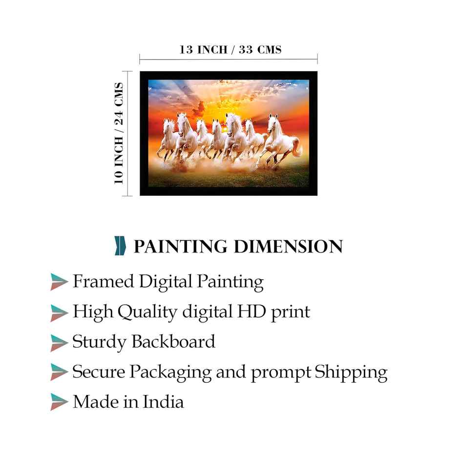 Indianara Vastu Runing Seven Horses Painting With Frame 13 in X 10 inch | 10268SBK
