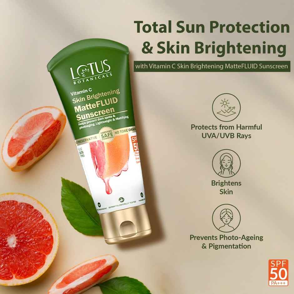 Lotus Botanicals Vitamin C Matte Fluid Sunscreen Sun Protect & Skin Brightening SPF 50
