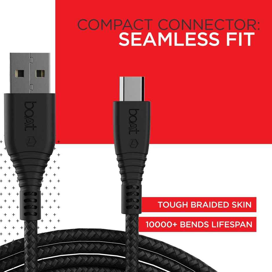 boAt Micro USB Cable 55, 150 cm (1.5 m) Length, 3A Fast Charging, 480mbps Data Transfer, Tangle Free, 10000+ Bends Lifespan, Braided Cable, Universal Compatibility with all Micro USB Devices - Black