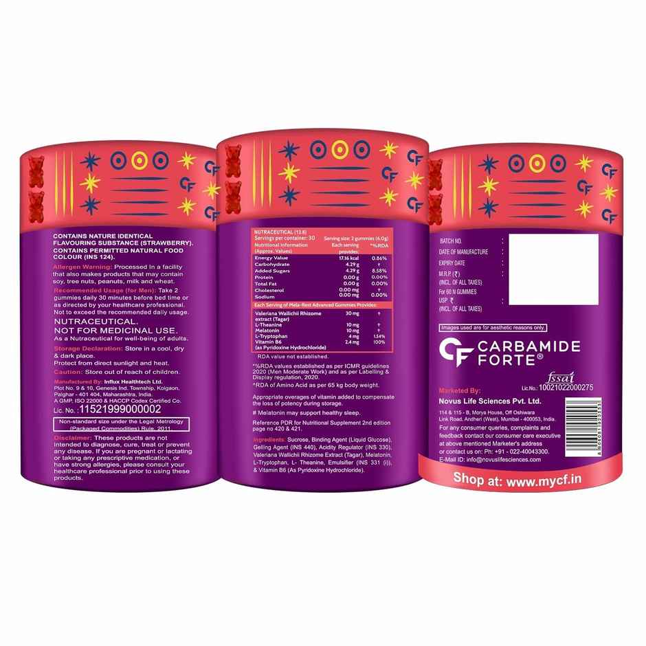 Carbamide Forte Melatonin 10 mg sleep Gummies - with TAGARA 60 Veg Gummies