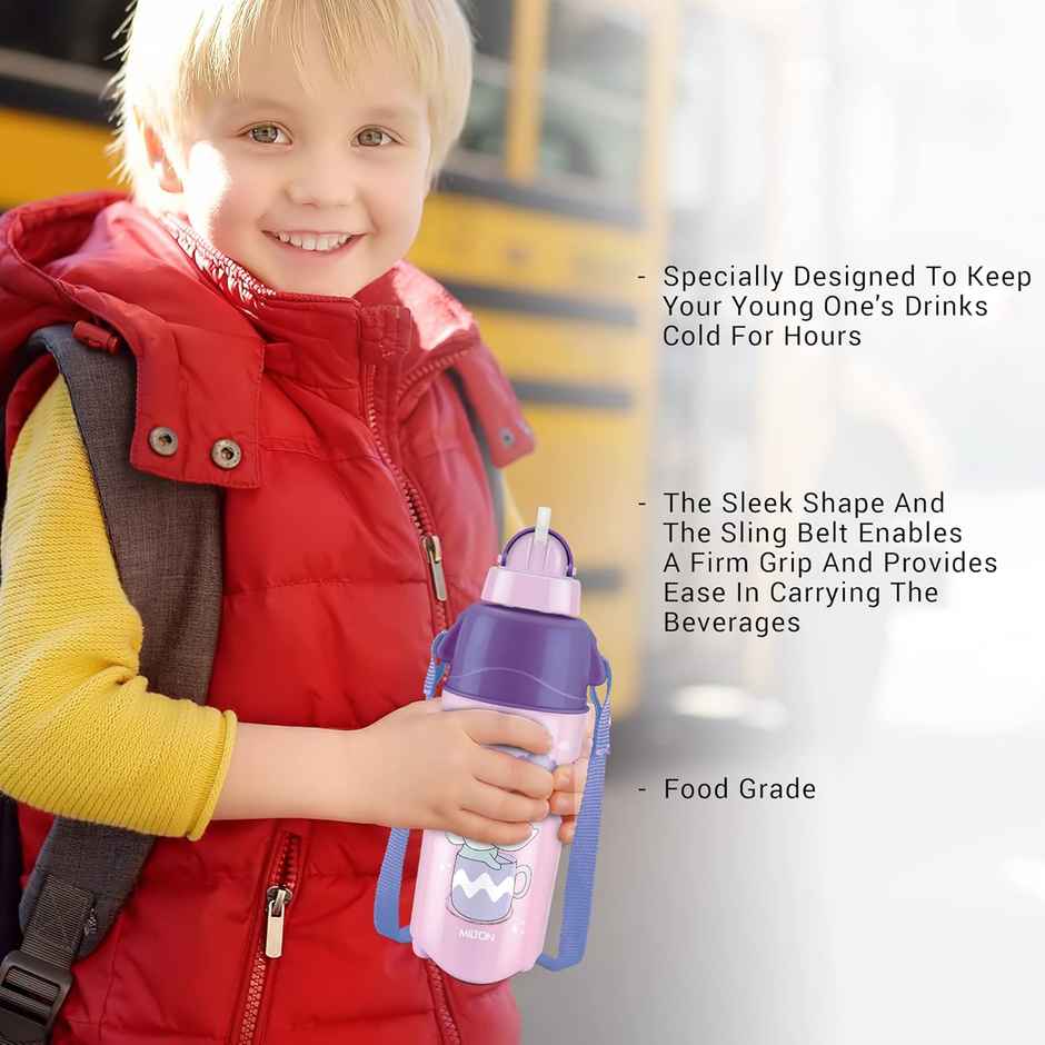 Milton Kool Trendy 500 Plastic Insulated Water Bottle With Straw For Kids | 490 ml | Purple