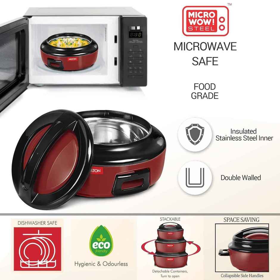 Milton Ernesto Inner Stainless Steel Casserole Set Of 3 | 420 ml, 850 ml, 1.43 Liters | Red