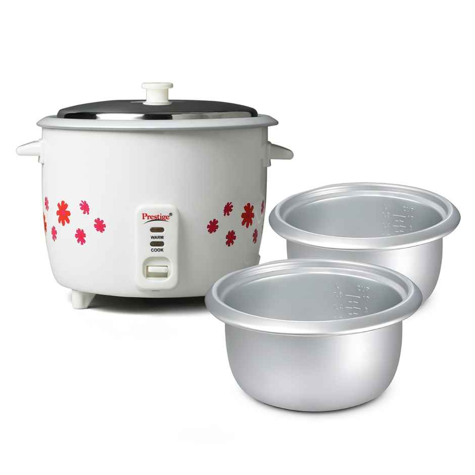 Prestige 1.8L Delight Electric Rice Cooker, 700 Watts, Cool Touch Handles, 1Y Warranty, White & Grey