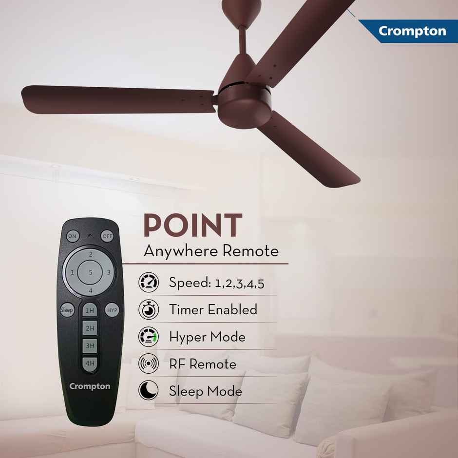 Crompton Energion Hyperjet BLDC Ceiling Fan, 28Watt, 1200mm/48 Inches, Dual Control Fan - Remote & Regulator Control, Anti-Rust - Brown