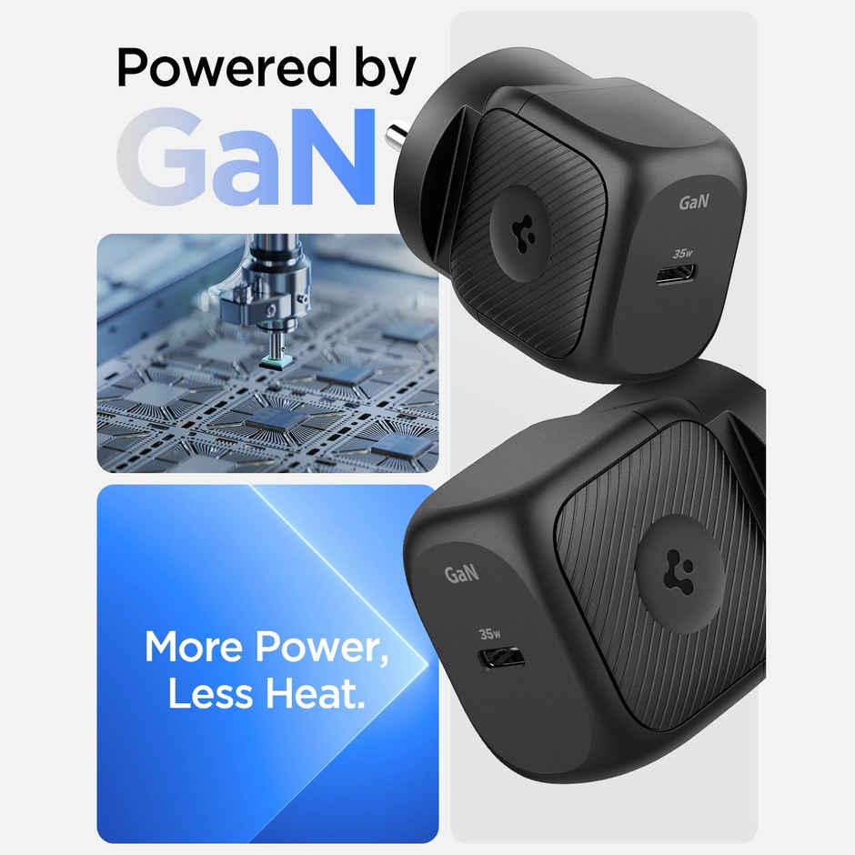 Spigen PE2300 GaN 35W Wall Charger for iPhone, Samsung Galaxy, Oneplus, Vivo and More - Black