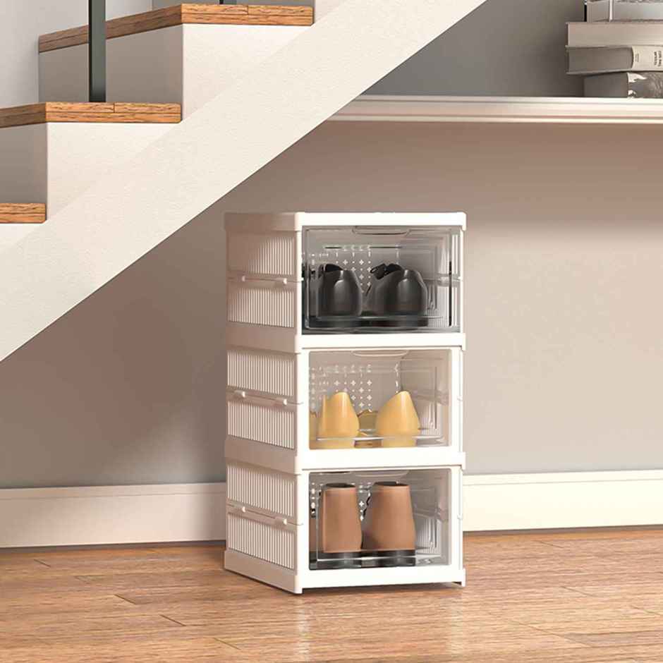 Senego Shoe Organiser | Shoe Rack | Sneaker Box | 3 Layer | Foldable - White