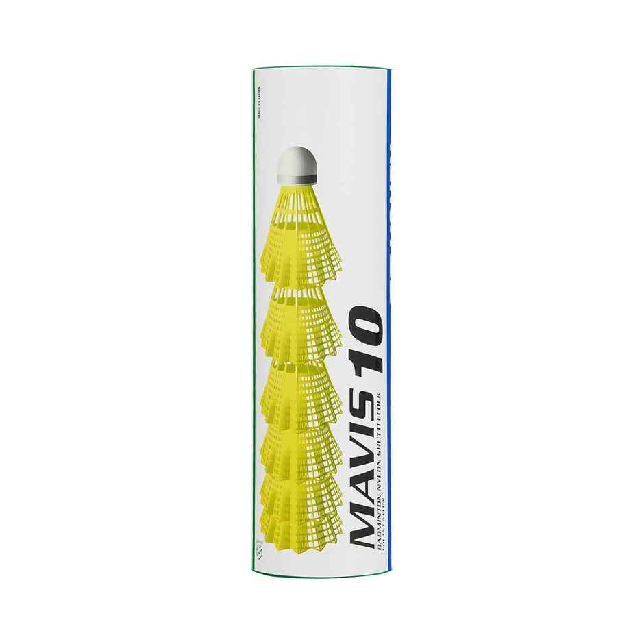 Yonex Mavis 10 Nylon Shuttlecock, Yellow, Pack of 6 (Green Cap)