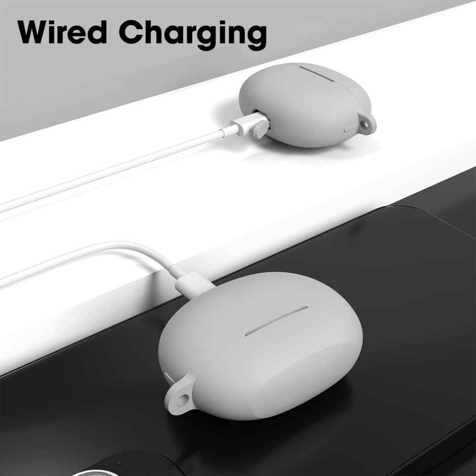 Sounce Silicone Case Cover for Realme Air 3 | Shockproof | Non-Slip Grip with Carabiner | Grey